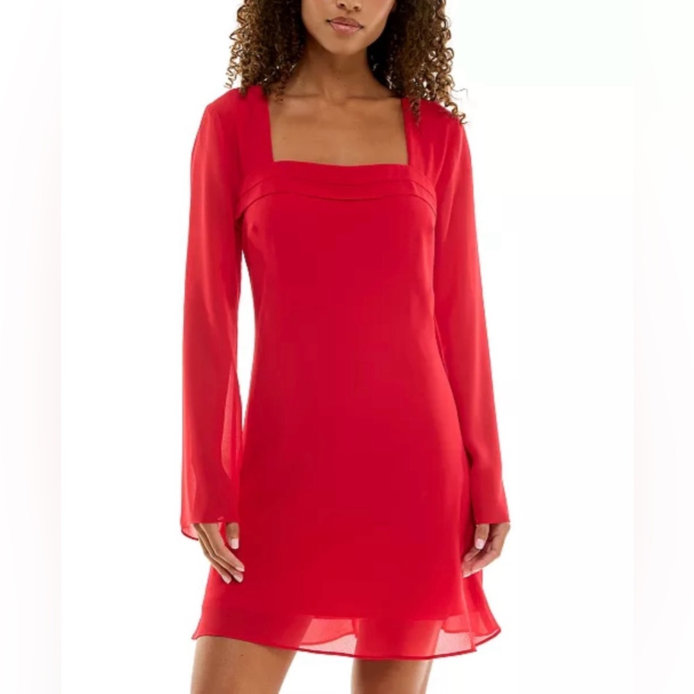 B Darlin Juniors' Long-Sleeve A-Line Red Dress